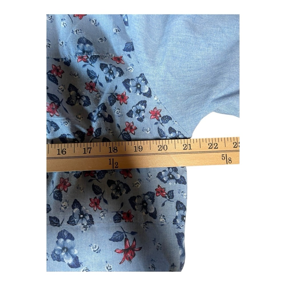 Women's Vintage Tapestry Button Down T Shirt Blue Floral Pattern - Picture 6 of 10